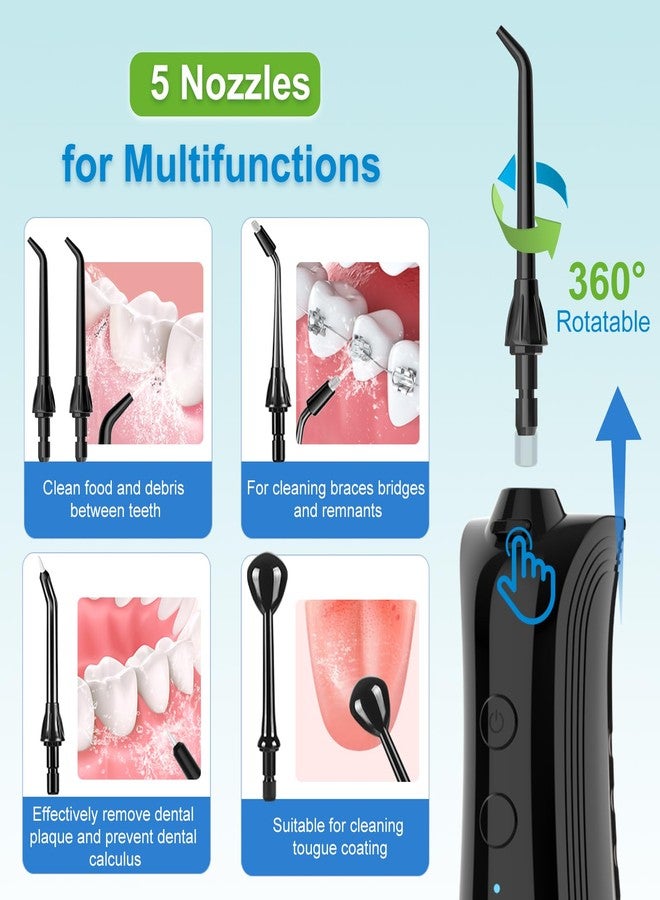 BESTOPE Rechargeable Dental Flosser Oral Irrigator with 300ml Water Tank | 5 Modes | 5 Replaceable Jet Tips |IPX7 (Black) - Image 4